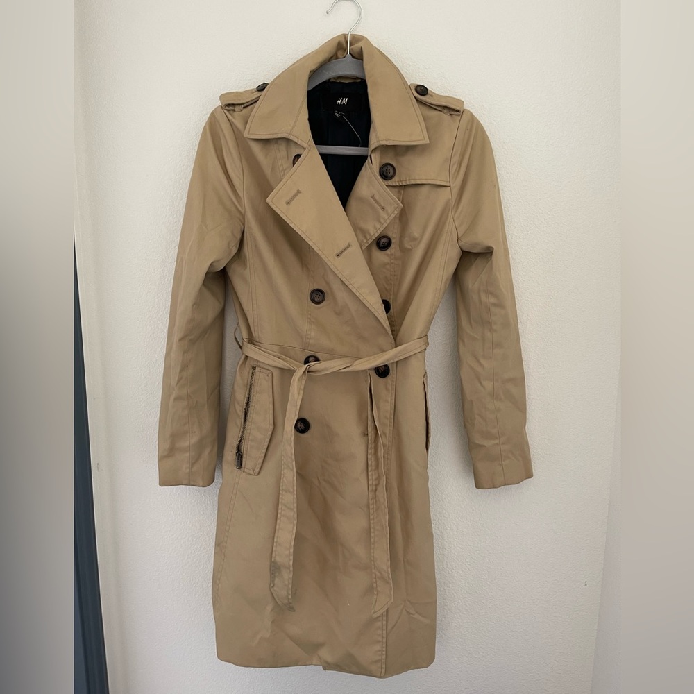 H&M Button Front Tie Waist Trench Coat sz 6